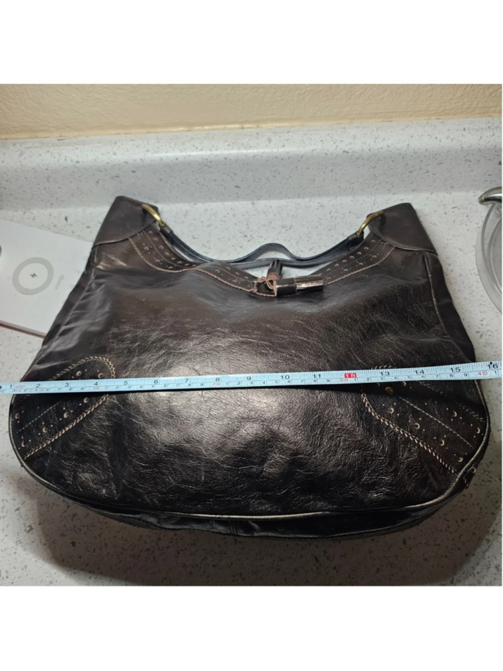 Burberry Metallic Bronze Leather Hobo Shoulder Bag with COA